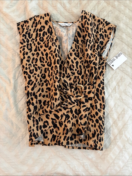 Nine West Tops - Nine West Leopard Wrap Top in Tan and Black with Ring Detail